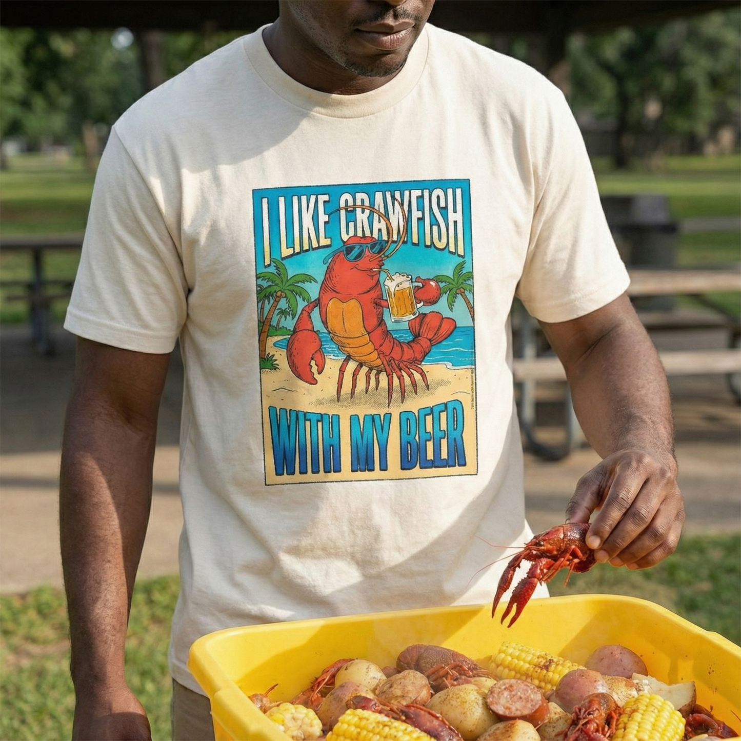 Crawfish & Beer Beach Tee — "I Like Crawfish With My Beer" Graphic T-Shirt