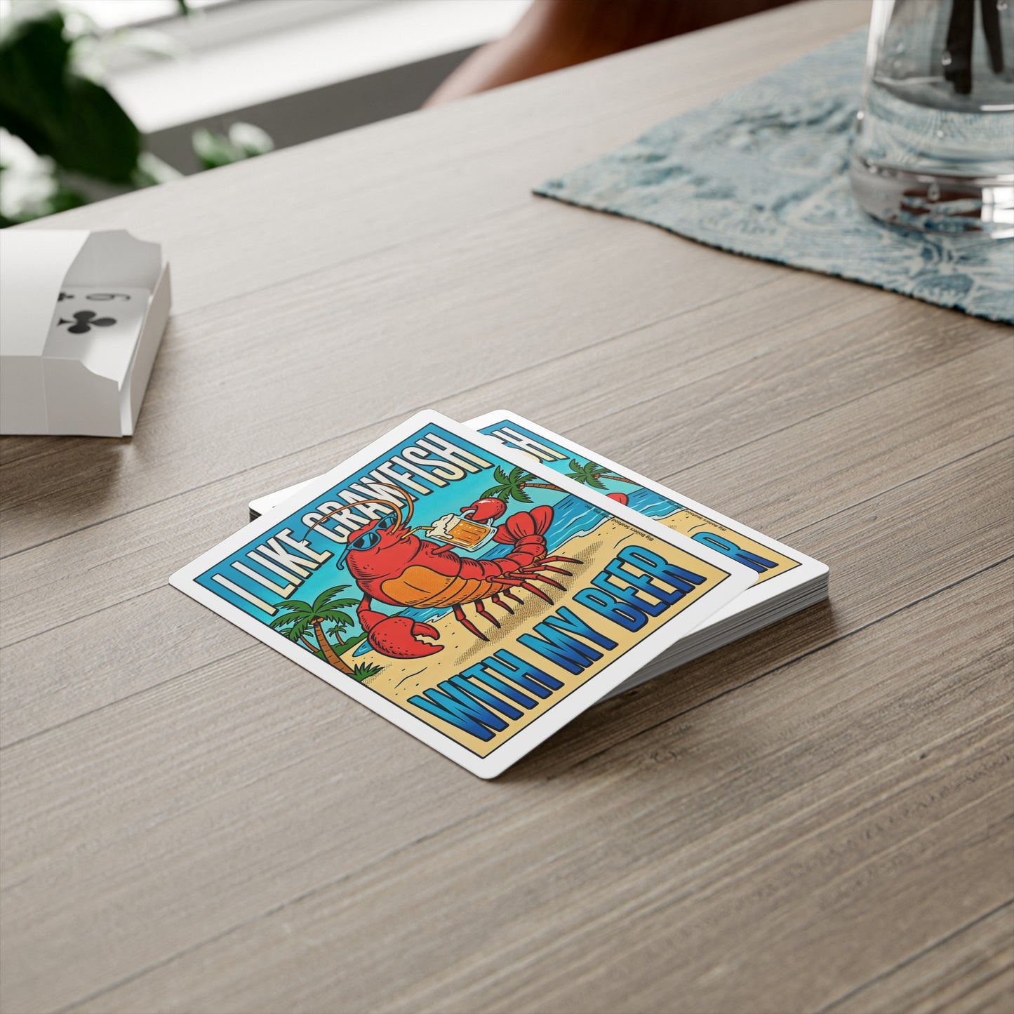 Poker Cards — Crawfish Drinking Beer on the Beach ("I Like Crawfish With My Beer")