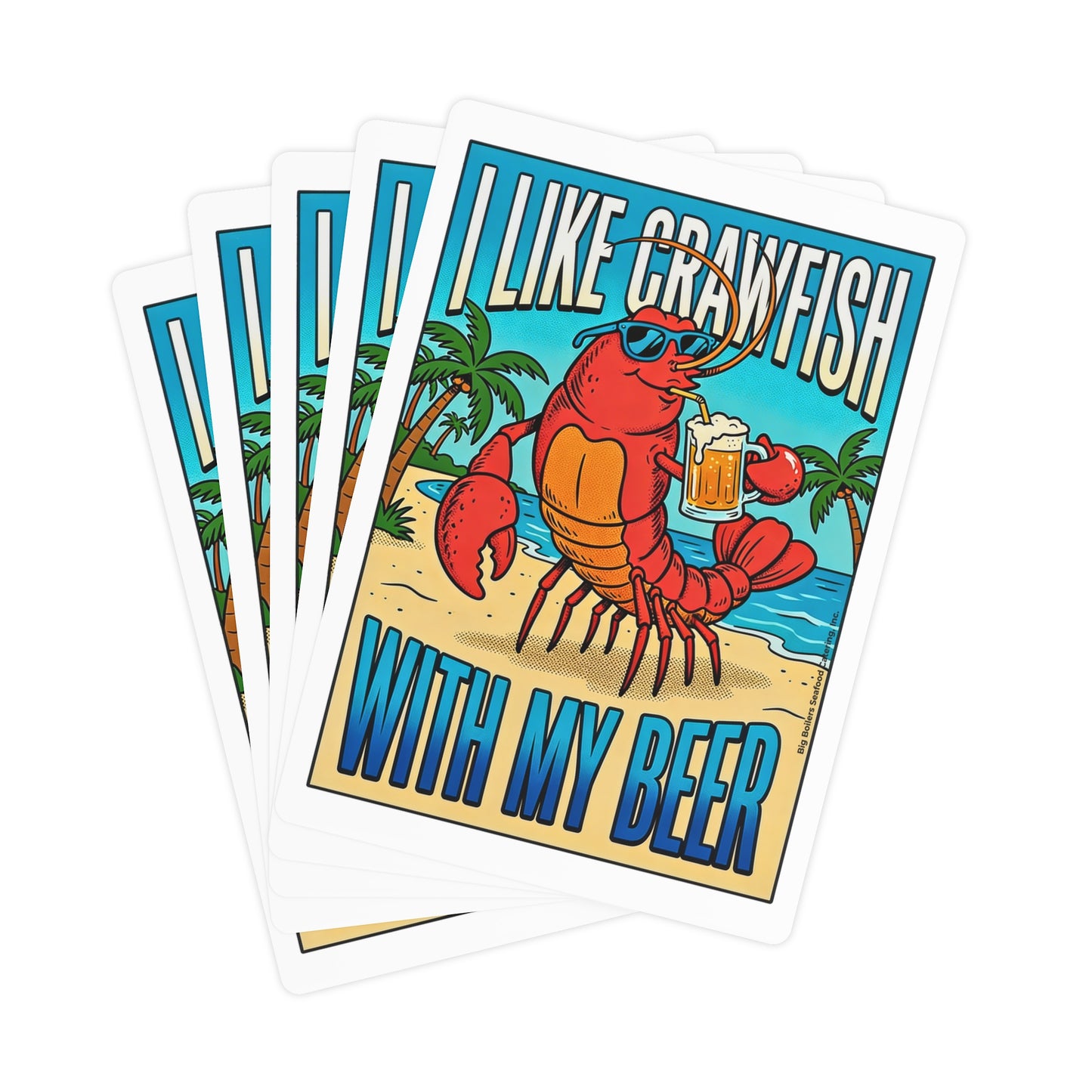 Poker Cards — Crawfish Drinking Beer on the Beach ("I Like Crawfish With My Beer")