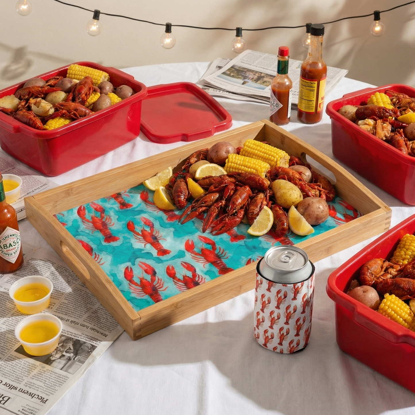 Lobster in Water Pattern Large Serving Tray – Coastal Seafood Kitchen Decor