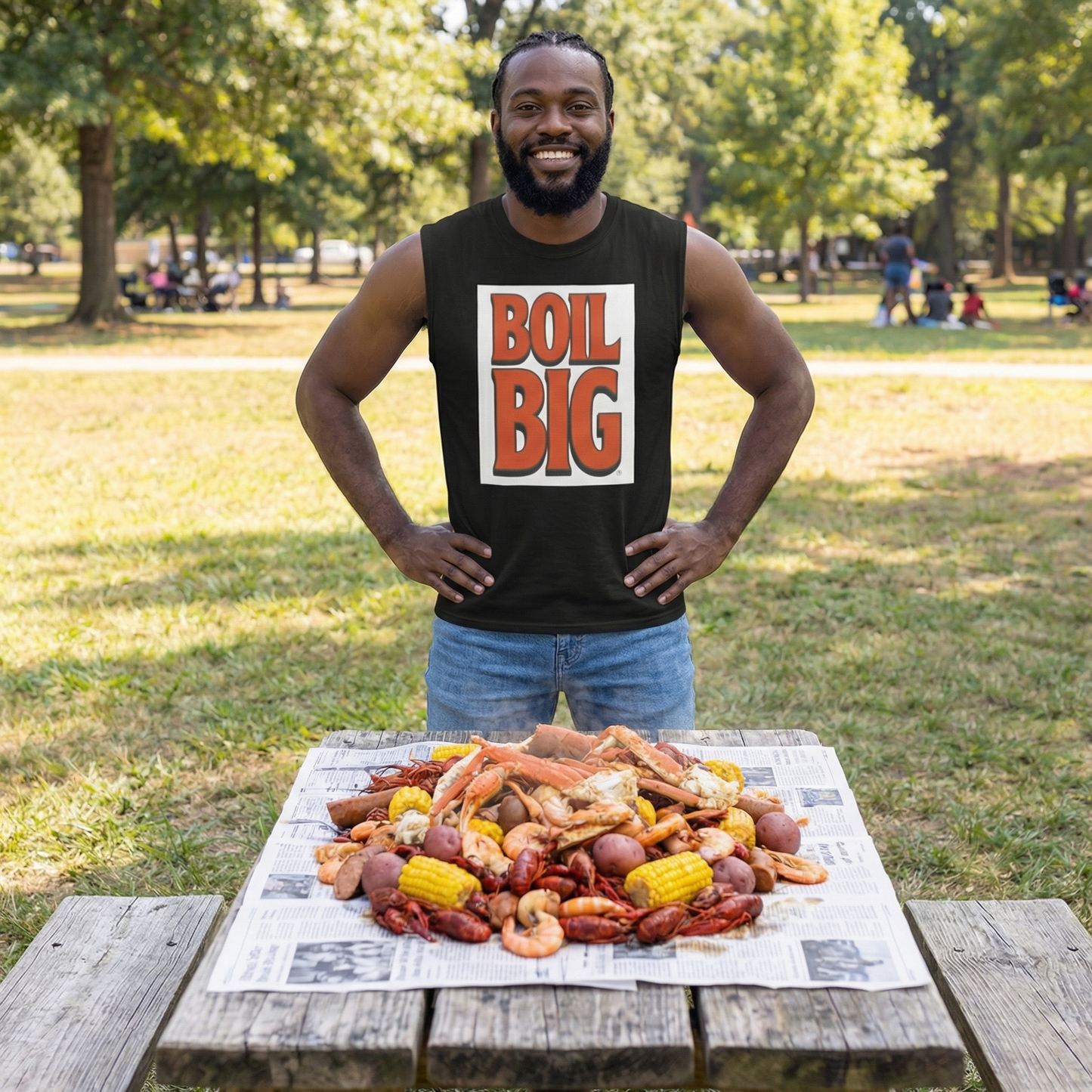 Boil Big Muscle Tank — Bold Retro Lettering Seafood & Crawfish Party Shirt