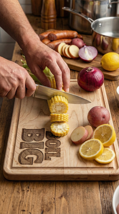 Engraved Wood Cutting Board – "Boil Big" BBQ & Seafood Serving and Cutting Board