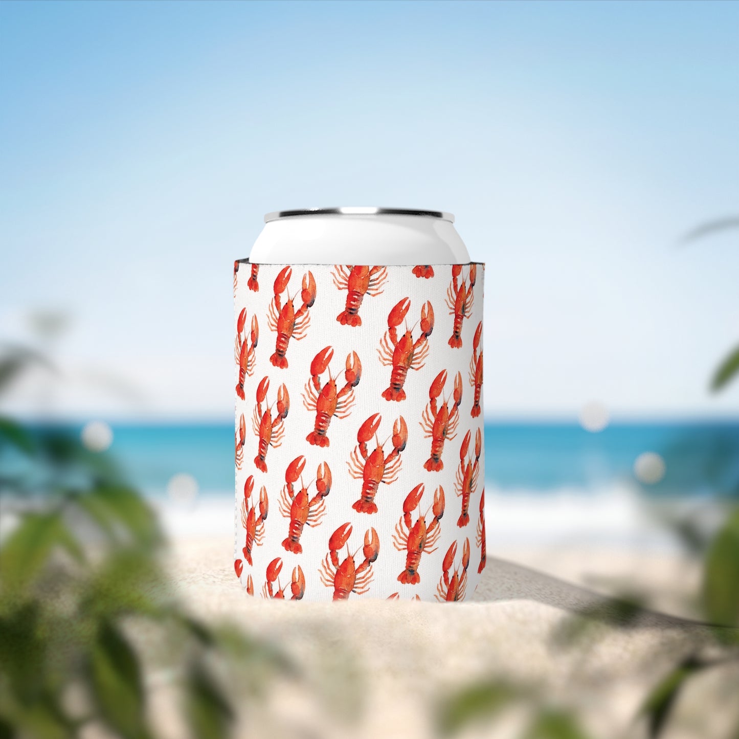 Lobster or Crawfish Pattern Can Cooler Sleeve — Insulated Neoprene Koozie for Seafood Boils & Summer Parties